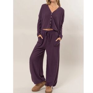 #19584 🛑L Boho Button Front Top & Pants 2pc Set